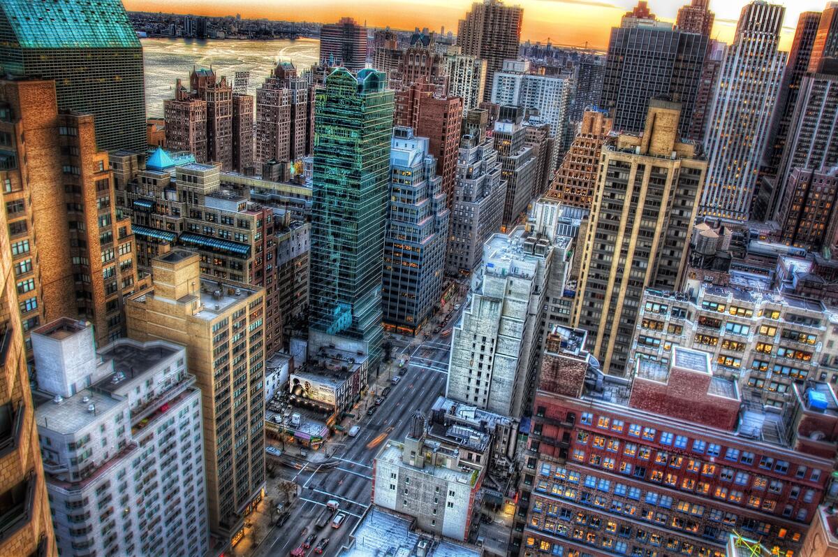 Красивая фотография Нью Йорка на закате
