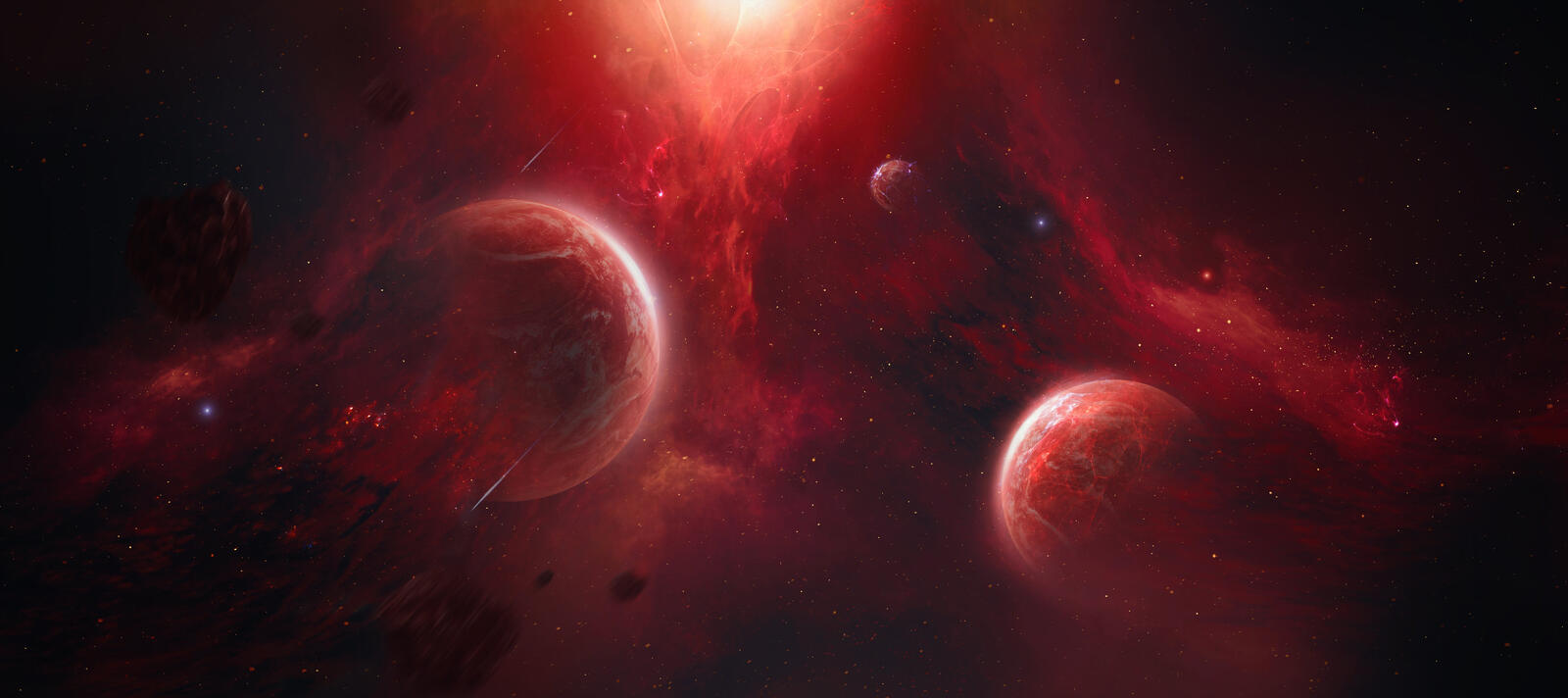 Бесплатное фото Космос с красной туманностью