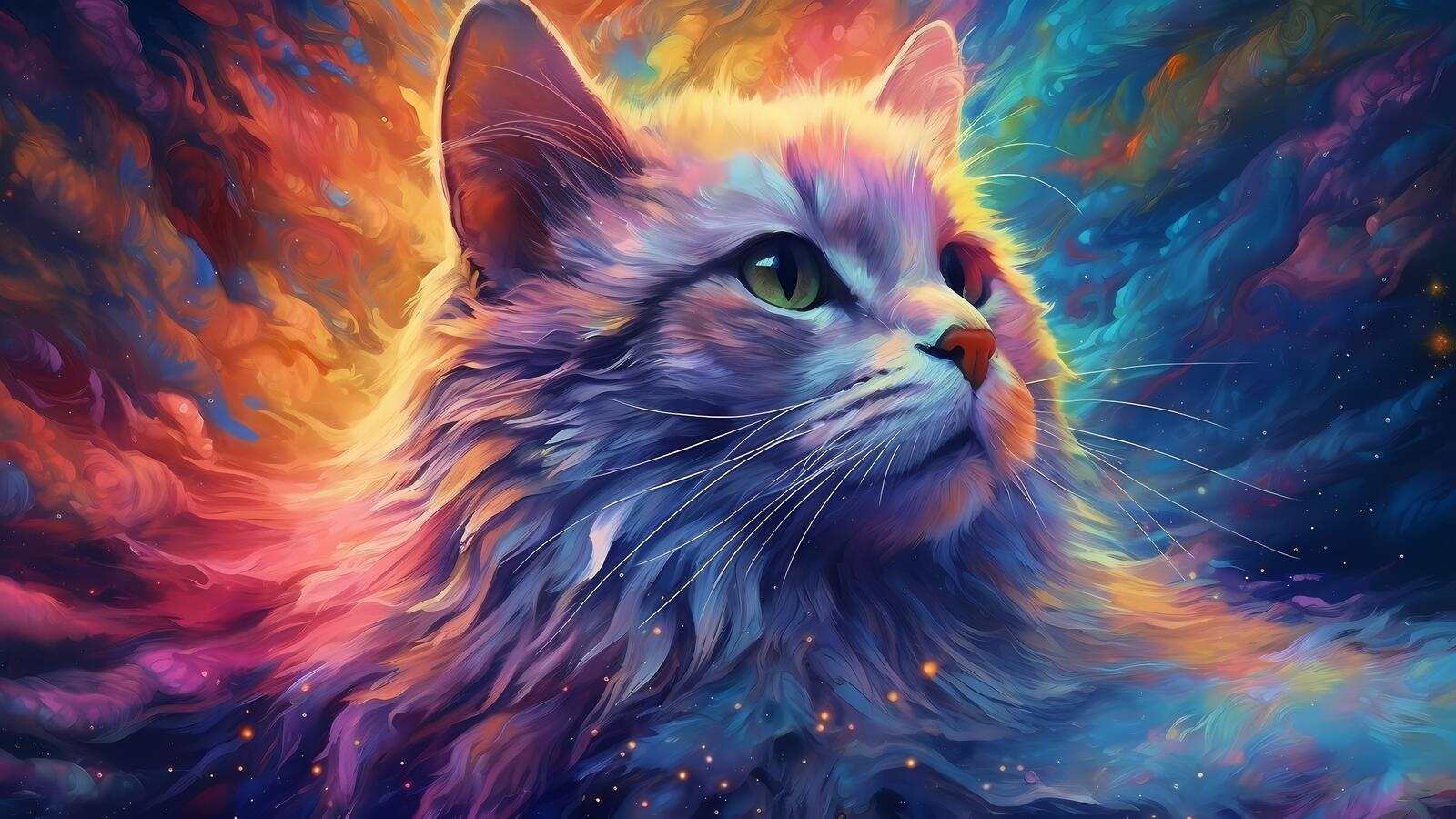 Free photo A cat painted with multicolored paints