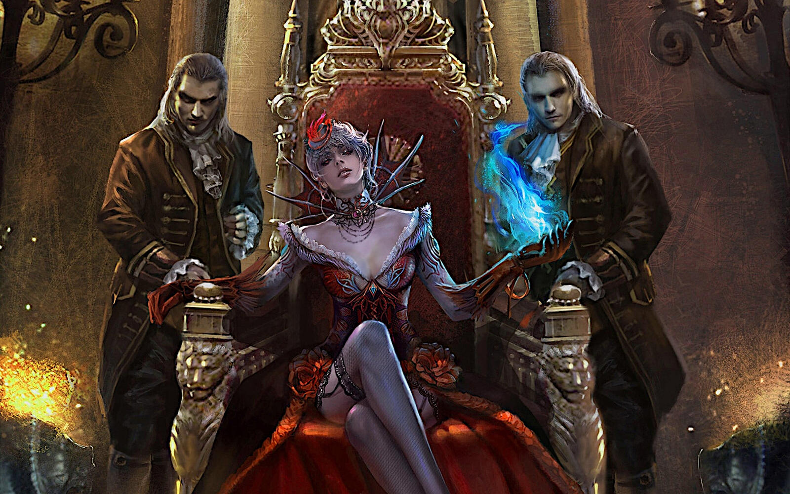 Free photo Fantasy vampire girl sitting on a throne.