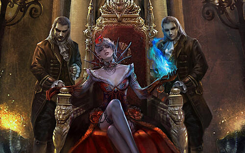Фэнтези девушка вампир сидит на троне