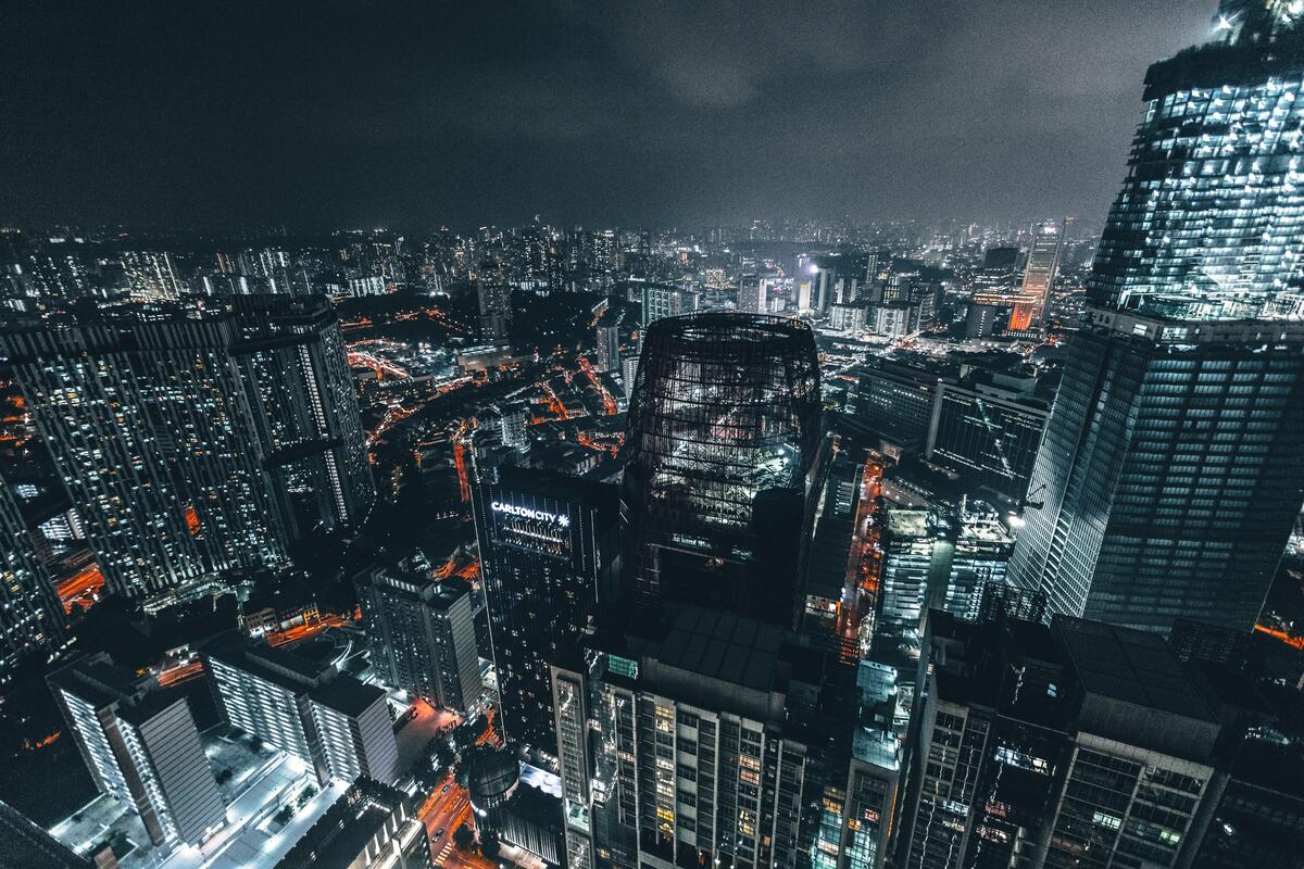 The night city from the roof of a skyscraper