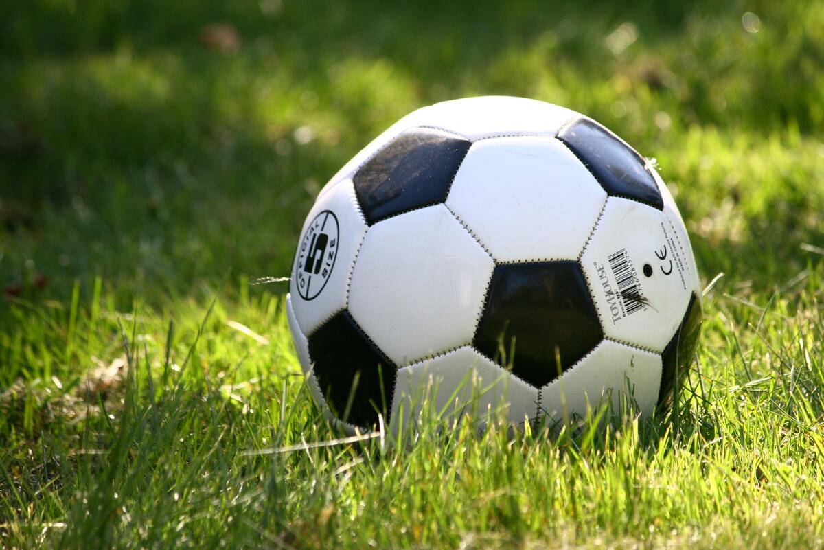 A soccer ball on the summer grass
