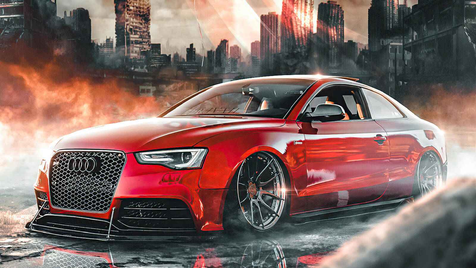 Free photo Picture of a tuned Audi Rs5 in red with cool rims