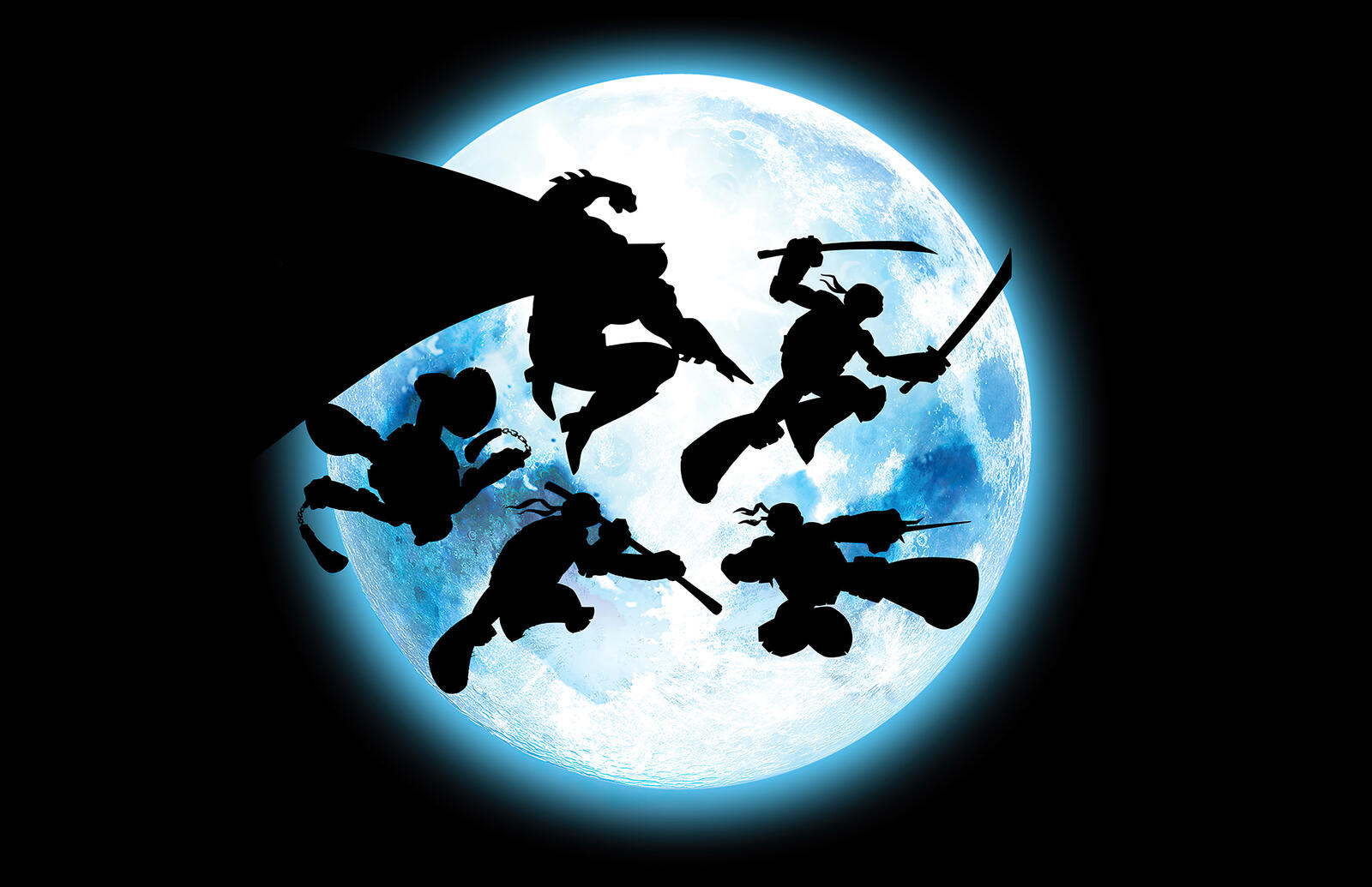 Бесплатное фото Силуэт черепашек ниндзя на фоне луны