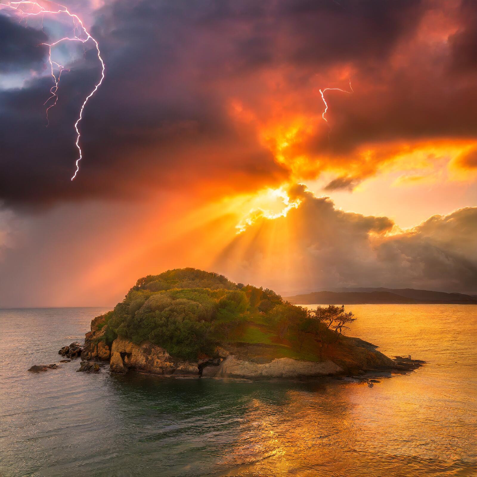 Бесплатное фото Рассвет над островом в море
