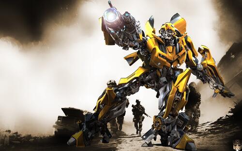 The bumblebee robot fights.