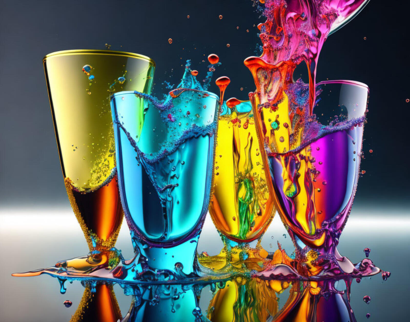 免费照片装满彩色液体的图形玻璃杯