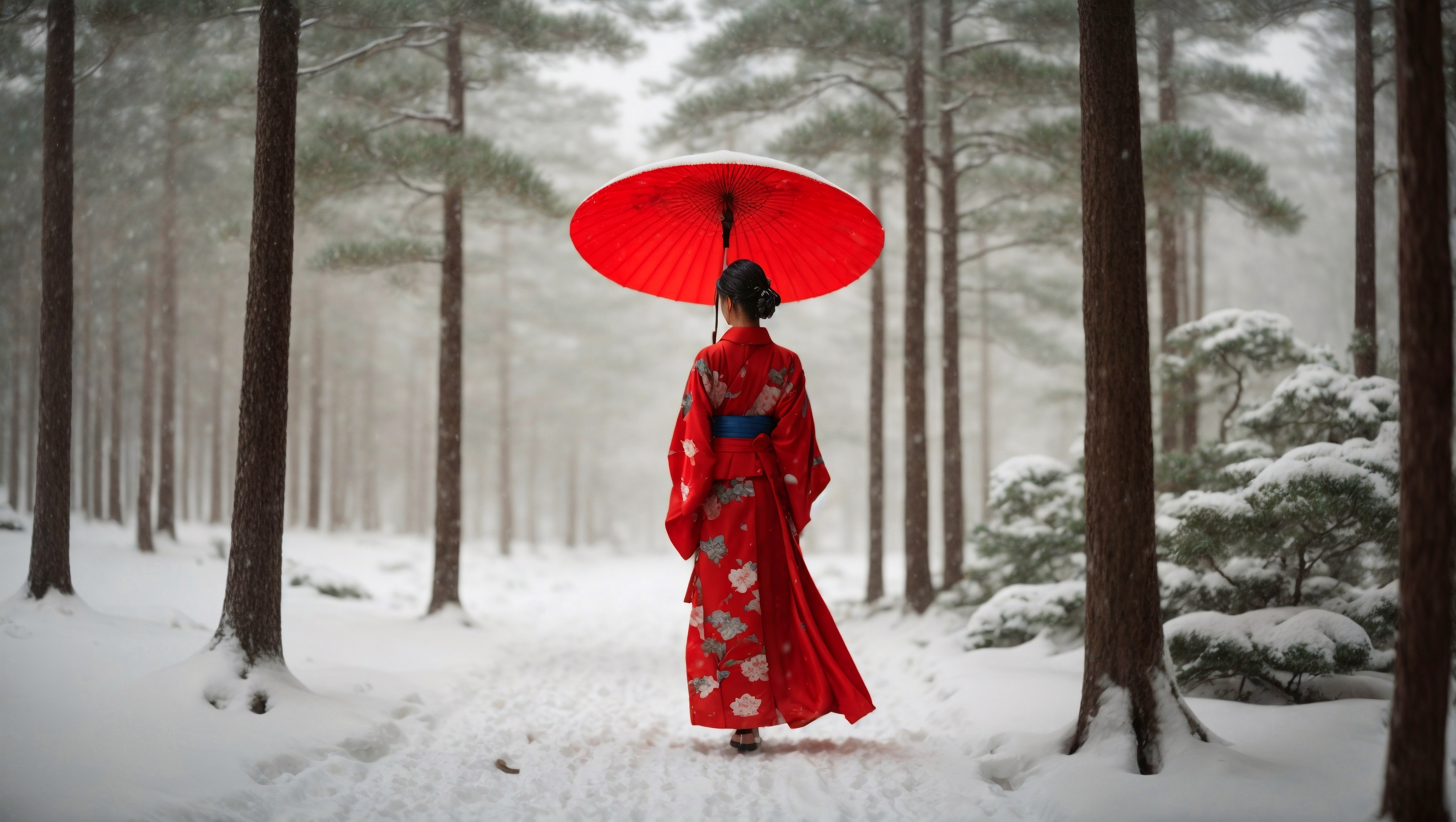 Free photo A woman in a red dress holds an umbrella