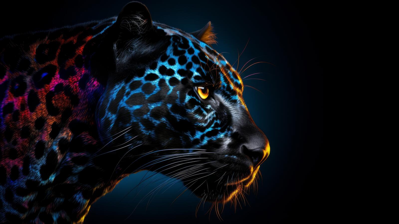 Free photo Black panther with rainbow pattern