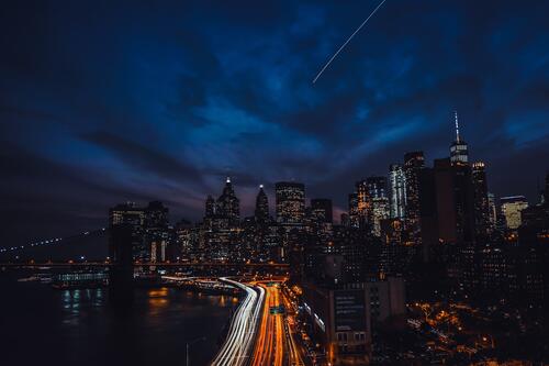 Black clouds over New York City at night