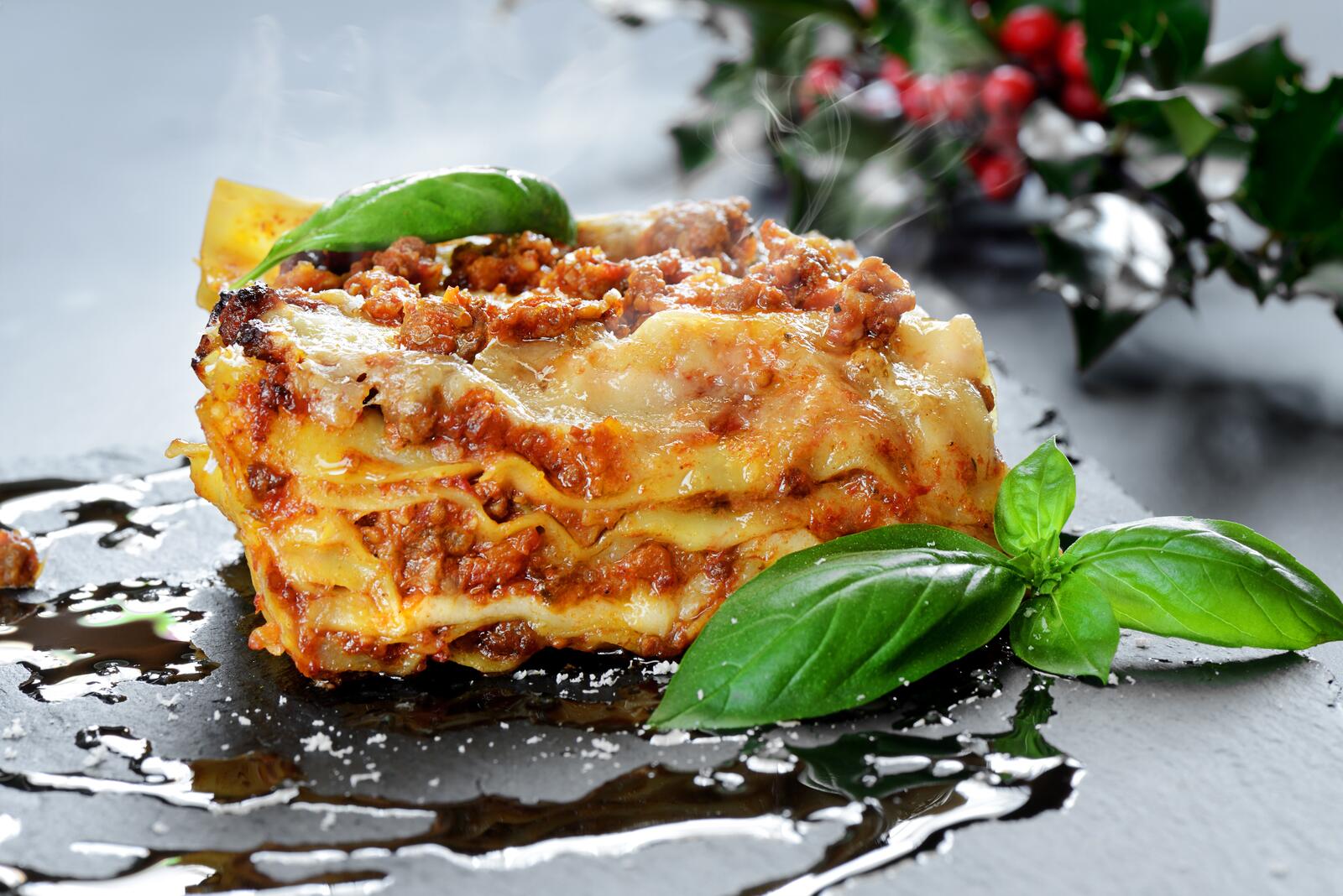 Free photo Delicious lasagna with seasoning