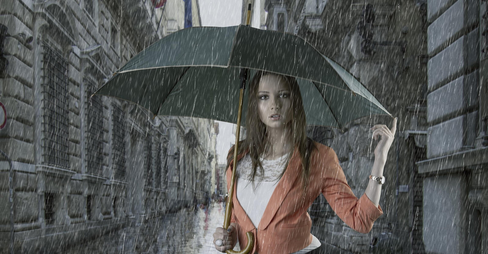 Обои дождь зонт девушка на рабочий стол