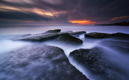 Stone slabs on the shore in Indonesia