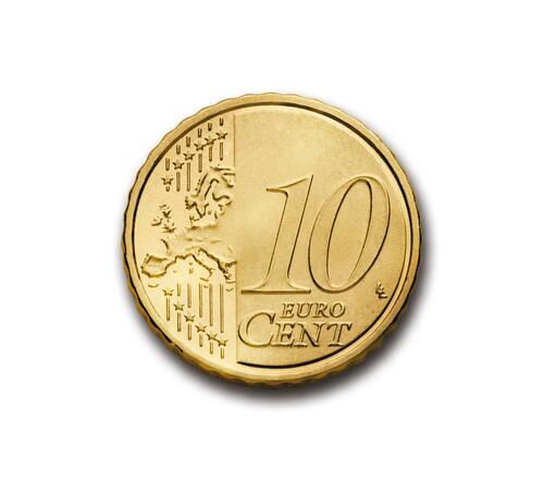 Монетка 10 центов на белов фоне