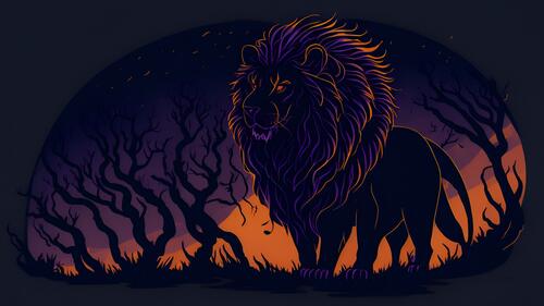Rendering a lion in the woods
