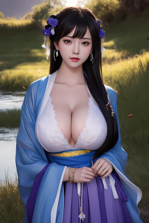 Busty Asian woman with black hair