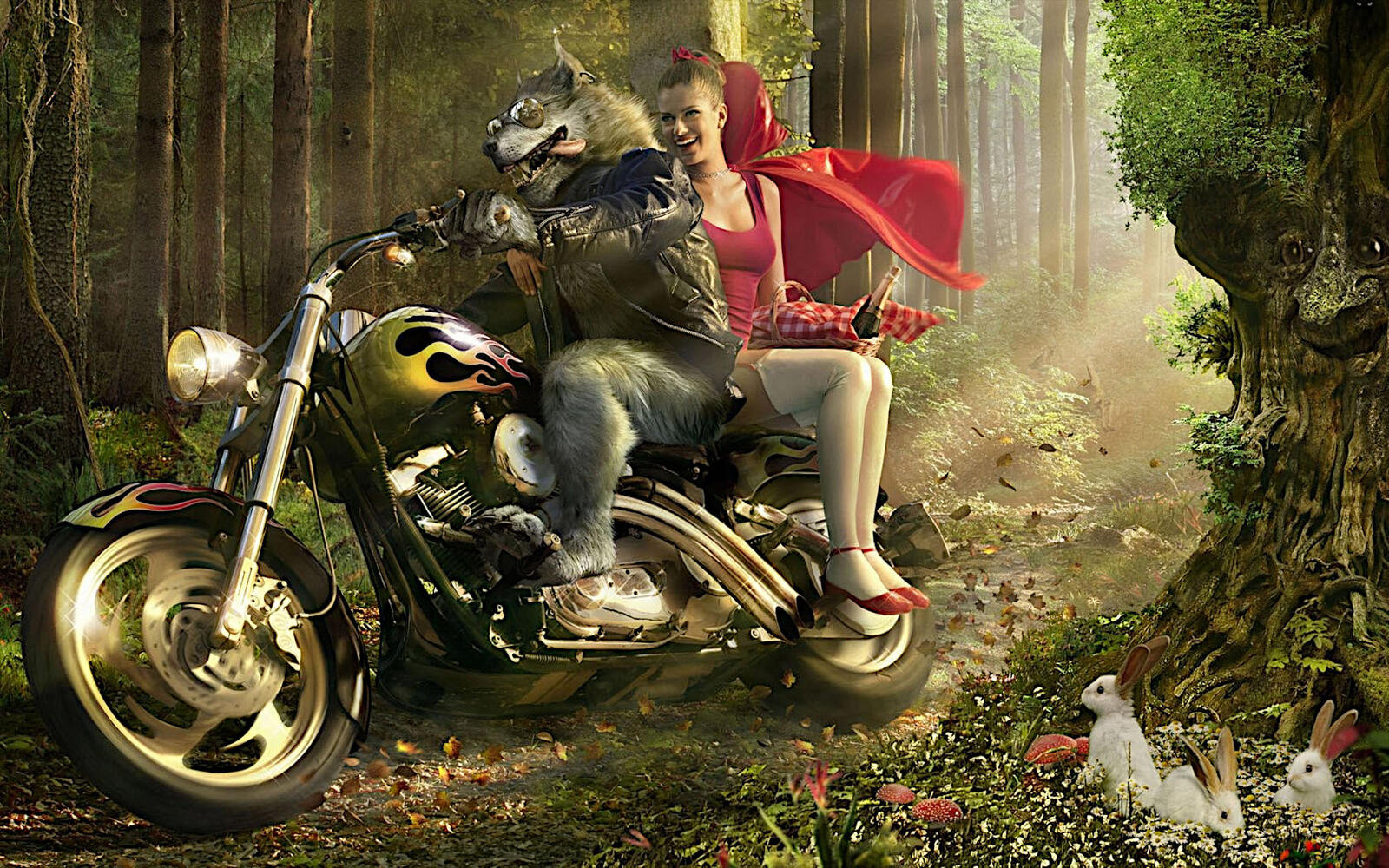 Free photo Little Red Riding Hood and the Gray Wolf for adults.
