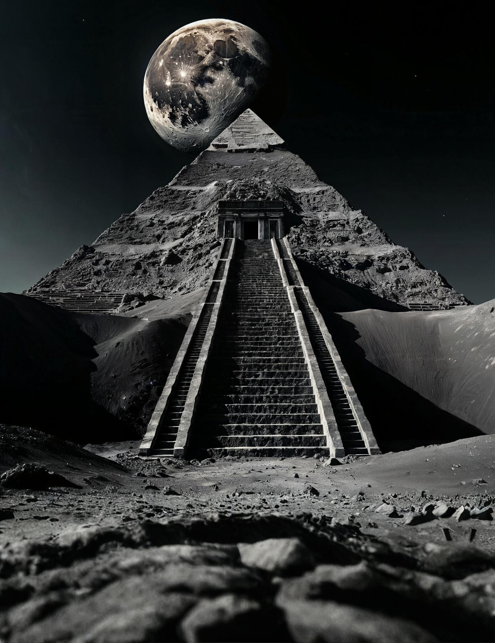 Free photo The pyramid on a moonlit night