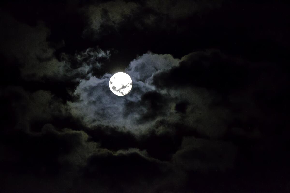 Wallpaper with the moon on a cloudy sky