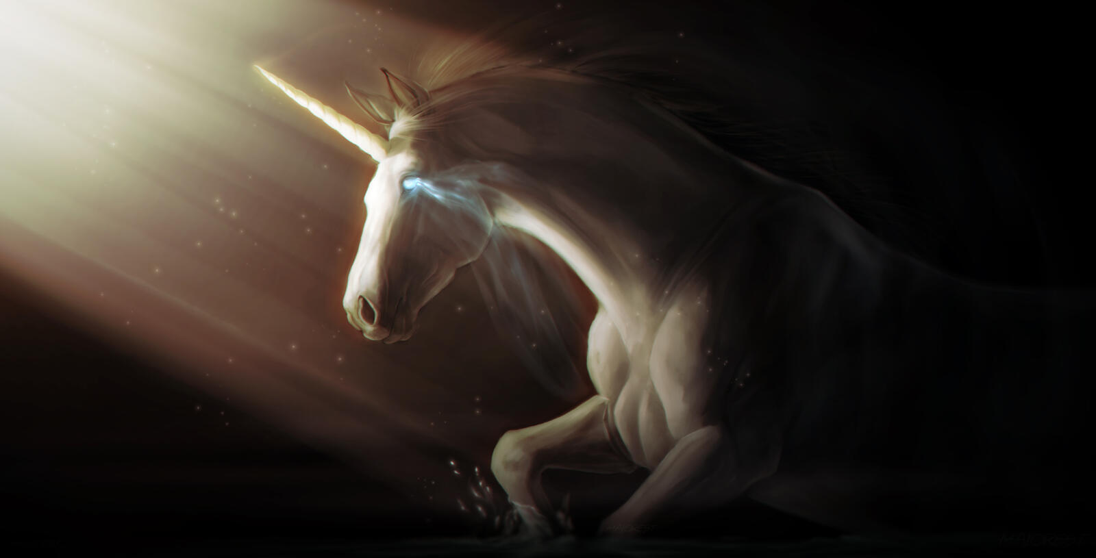 Free photo White unicorn with glowing eyes