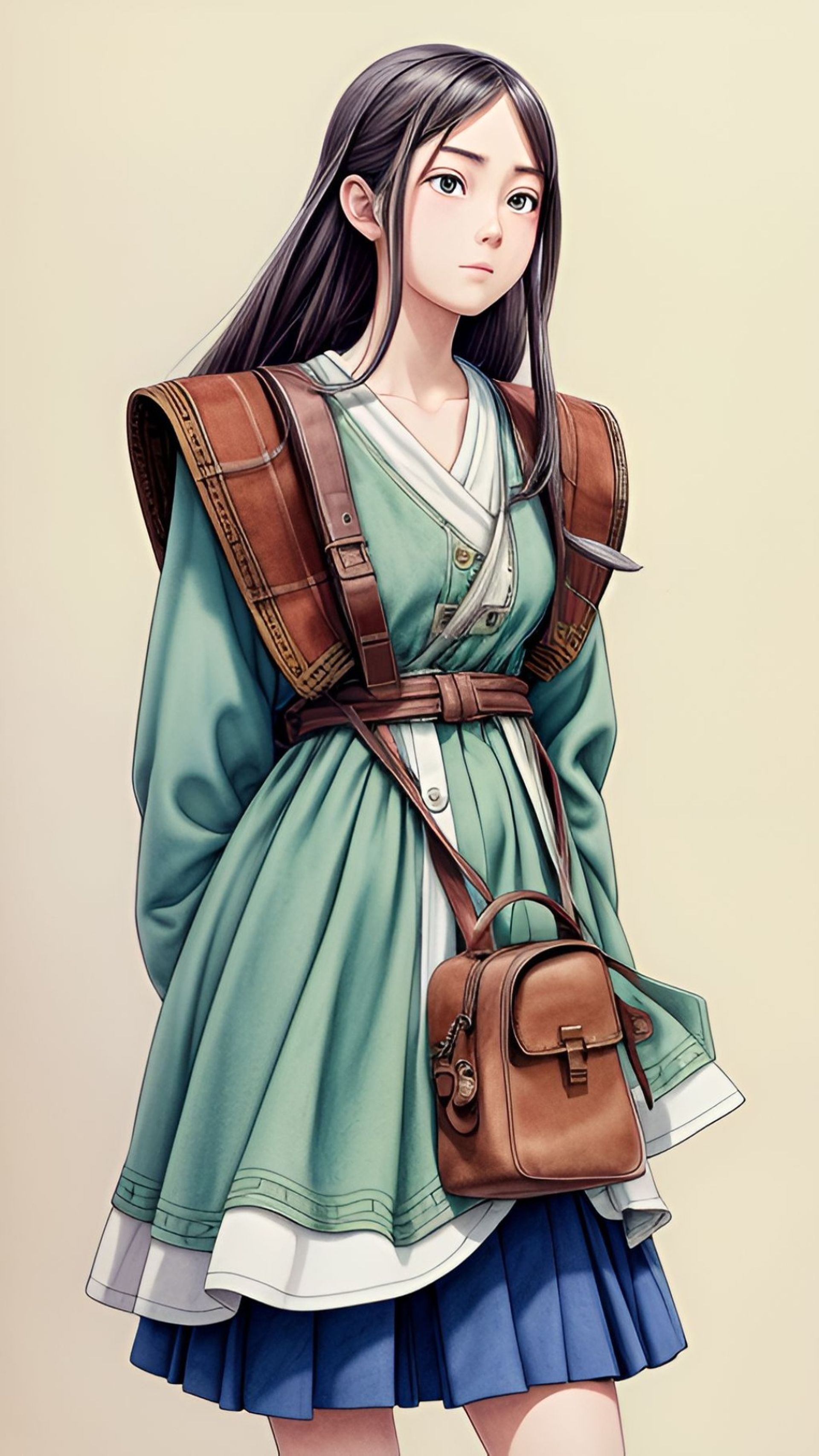 Бесплатное фото Красивая девушка, азиатка, с длинными волосами, в зеленом платье
