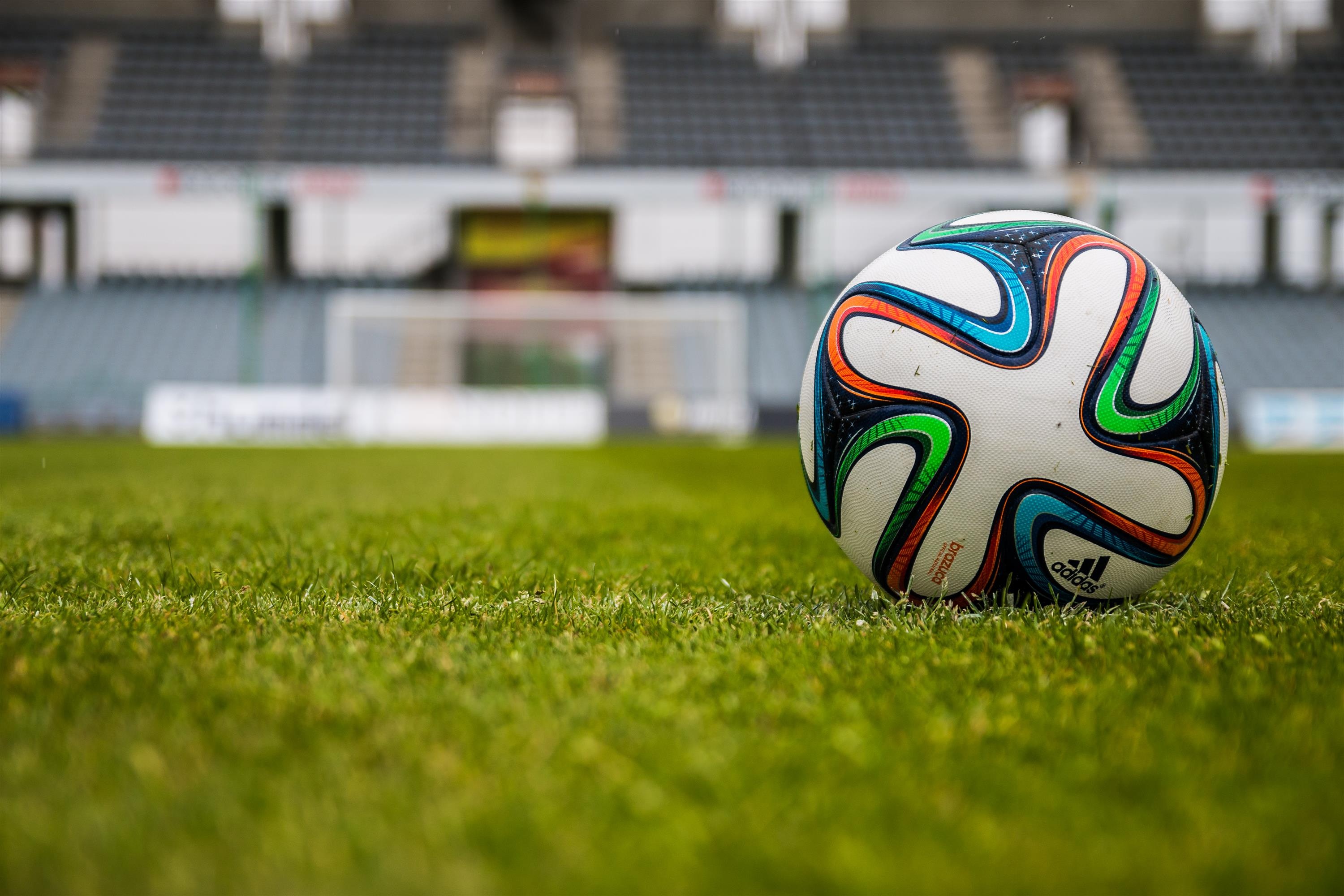 A soccer ball on a soccer field