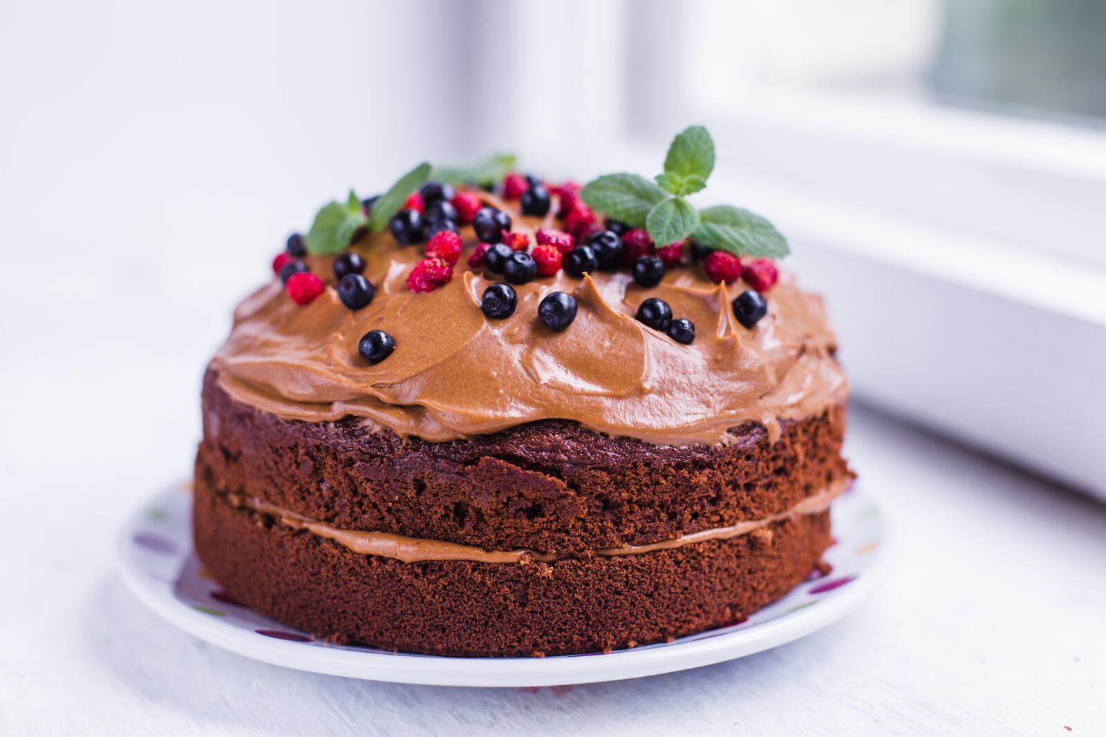 Free photo Delicious chocolate cake with berries