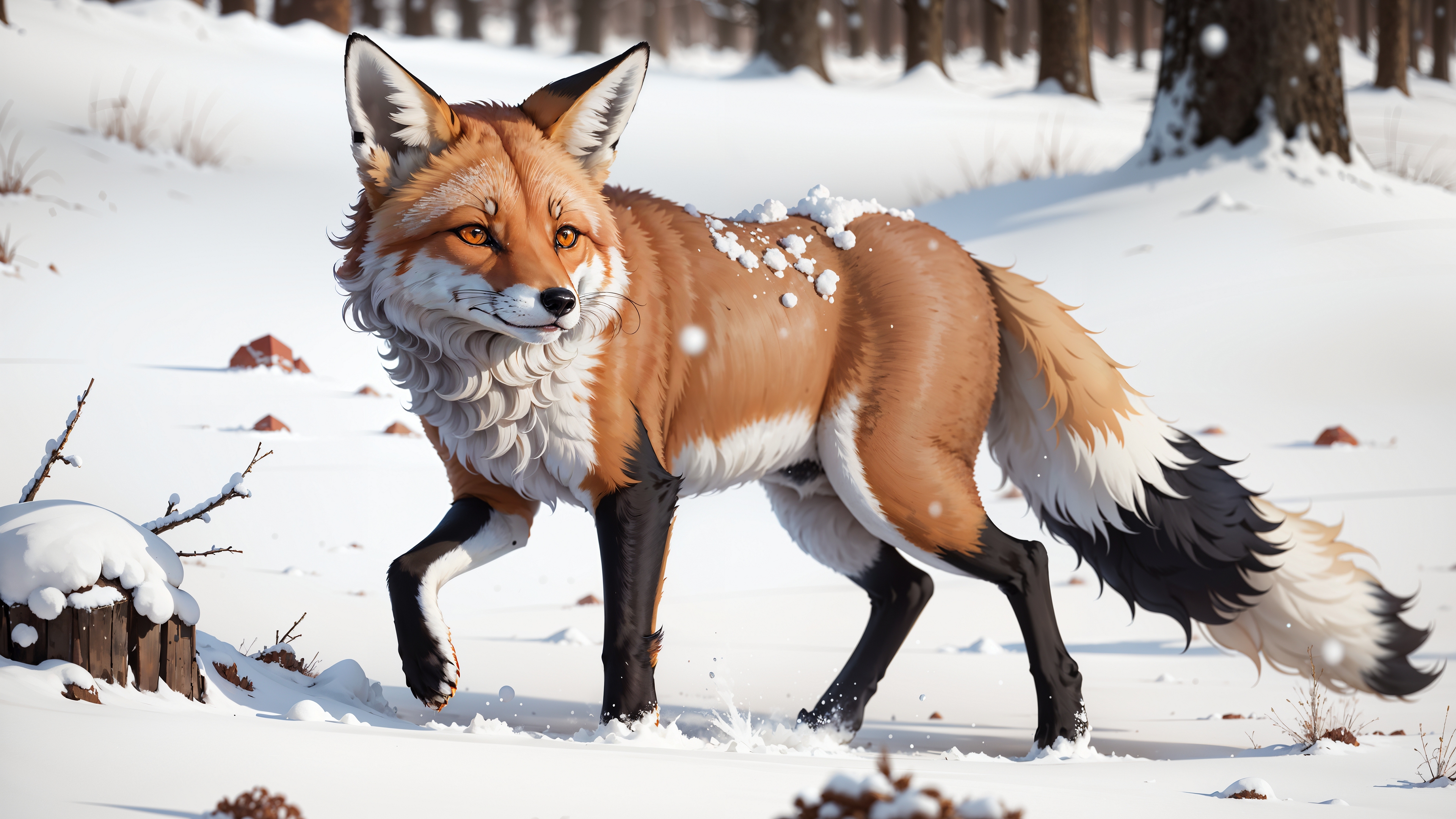 免费照片狐狸发现雪地里有东西