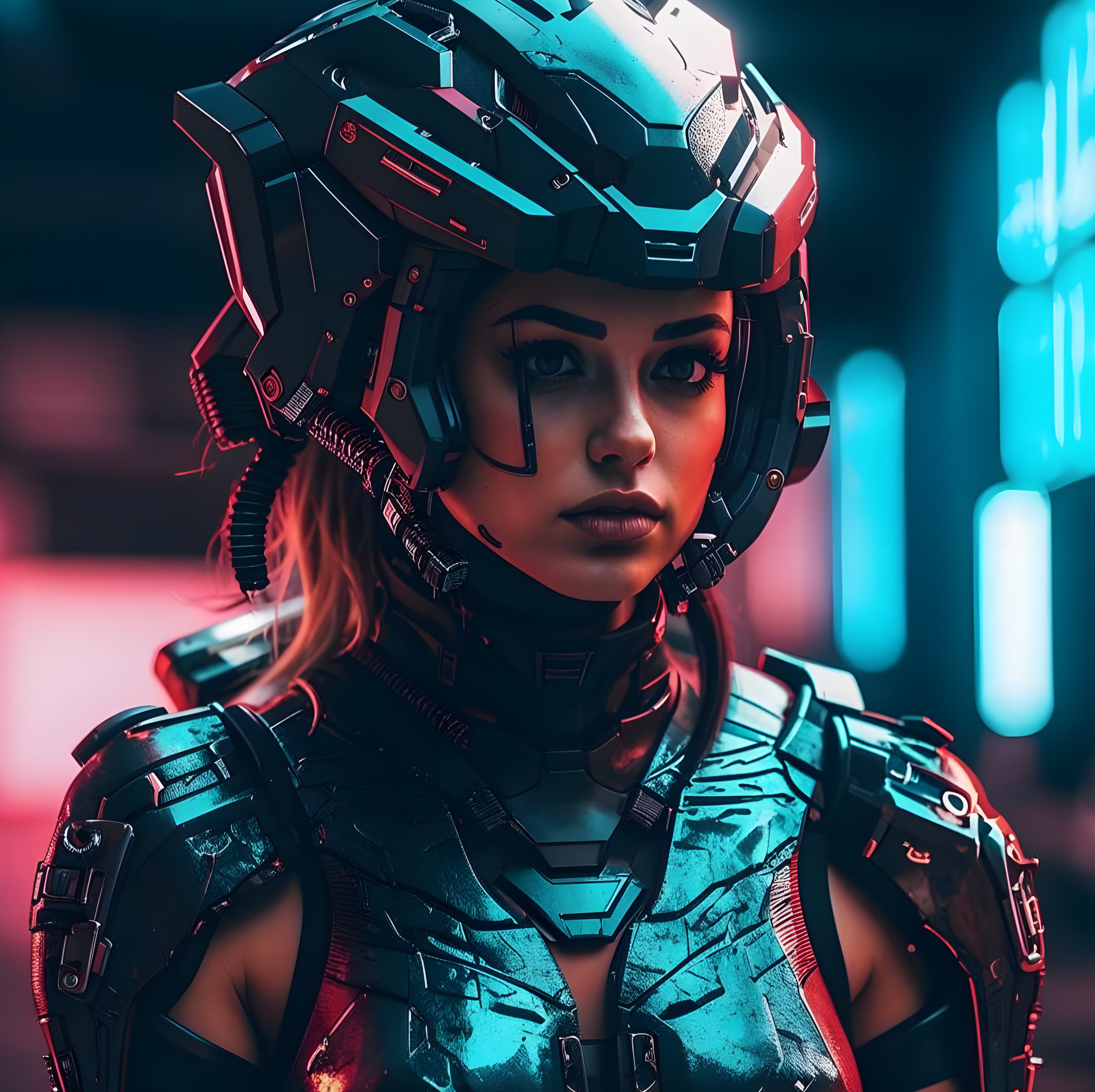 Бесплатное фото Девушка в силовой броне и шлеме