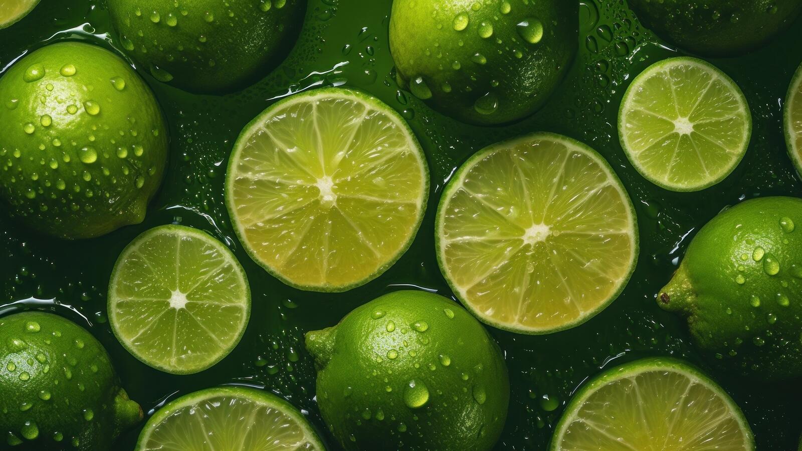 Бесплатное фото Дольки зеленого лайма в соке