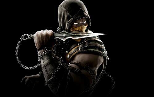 Солдат с ножом из игры Mortal Kombat X на черном фоне