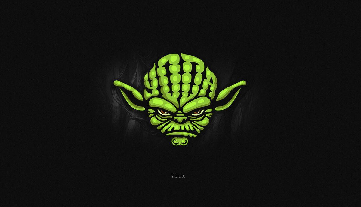 Baby Yoda`s head on a black background