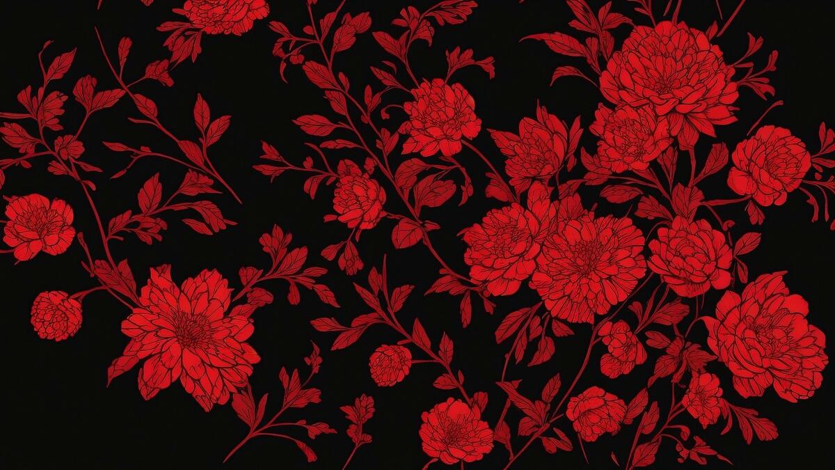 Рисунок красные цветы на черном фоне