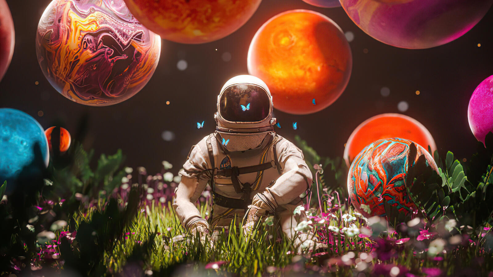 Бесплатное фото Фантастическая фотография космонавт и планеты