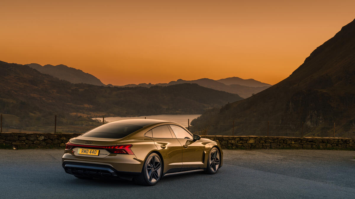 Audi e-tron at sunset rear view