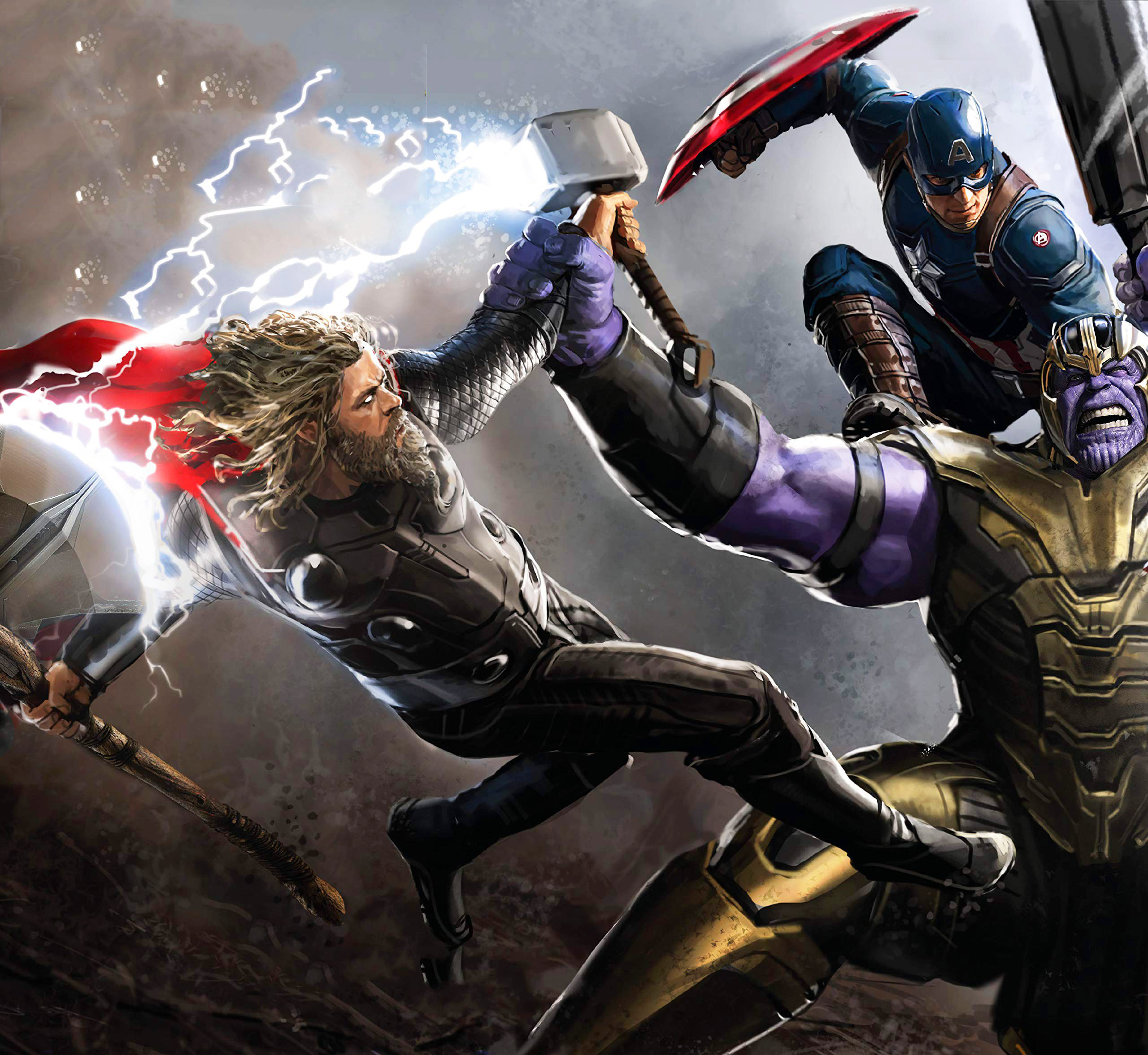 Бесплатное фото Тор и Танос сражаются