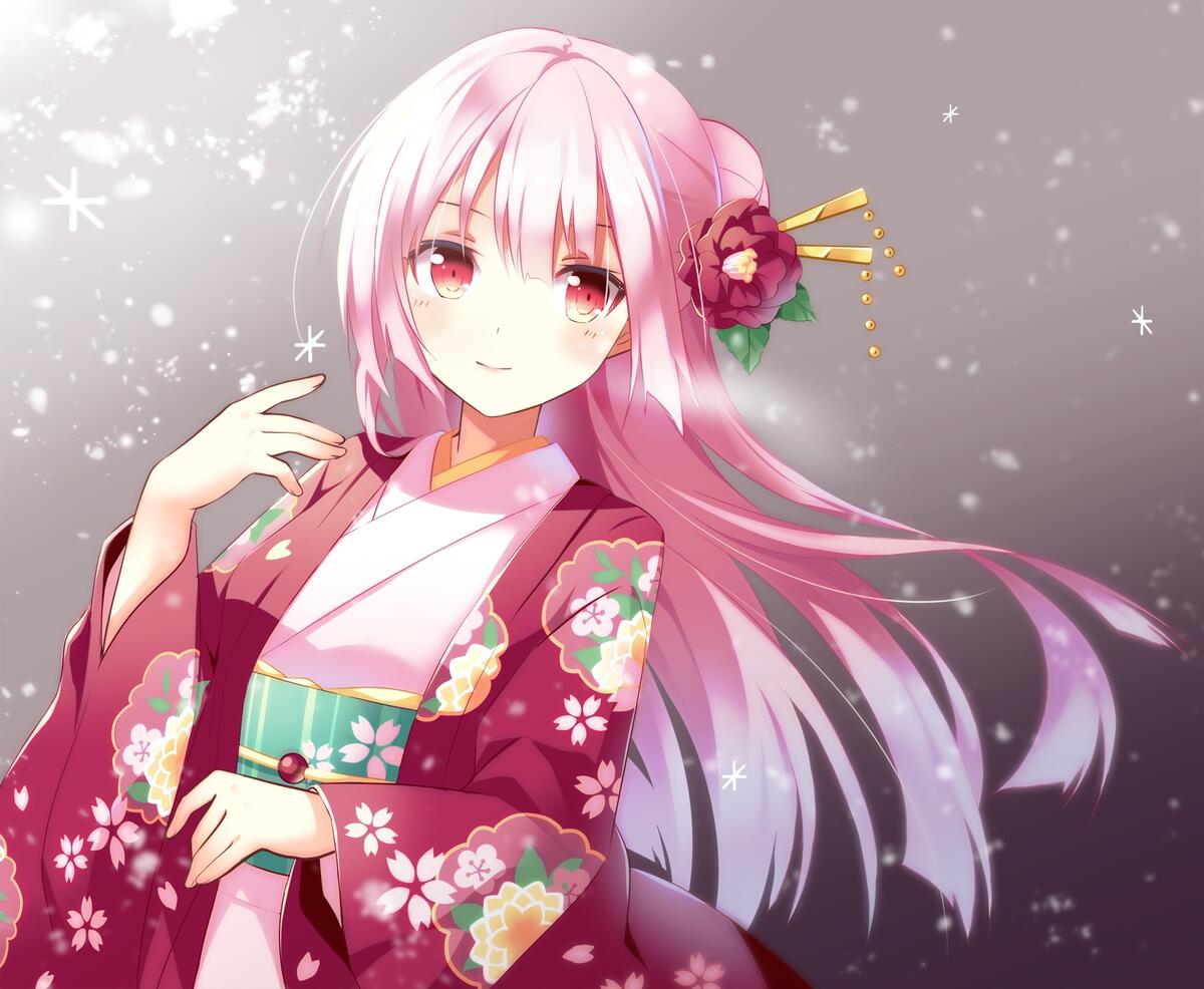 Anime girl with pink hair and pink robe