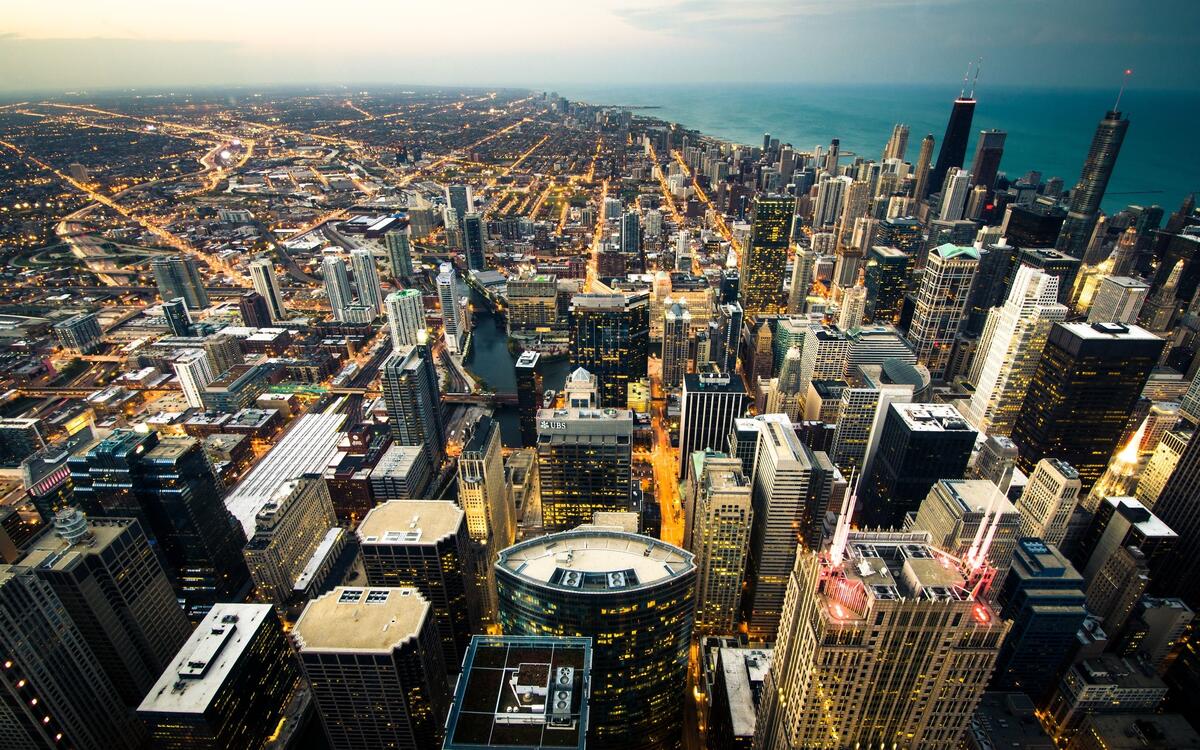 View of Chicago from a helicopter