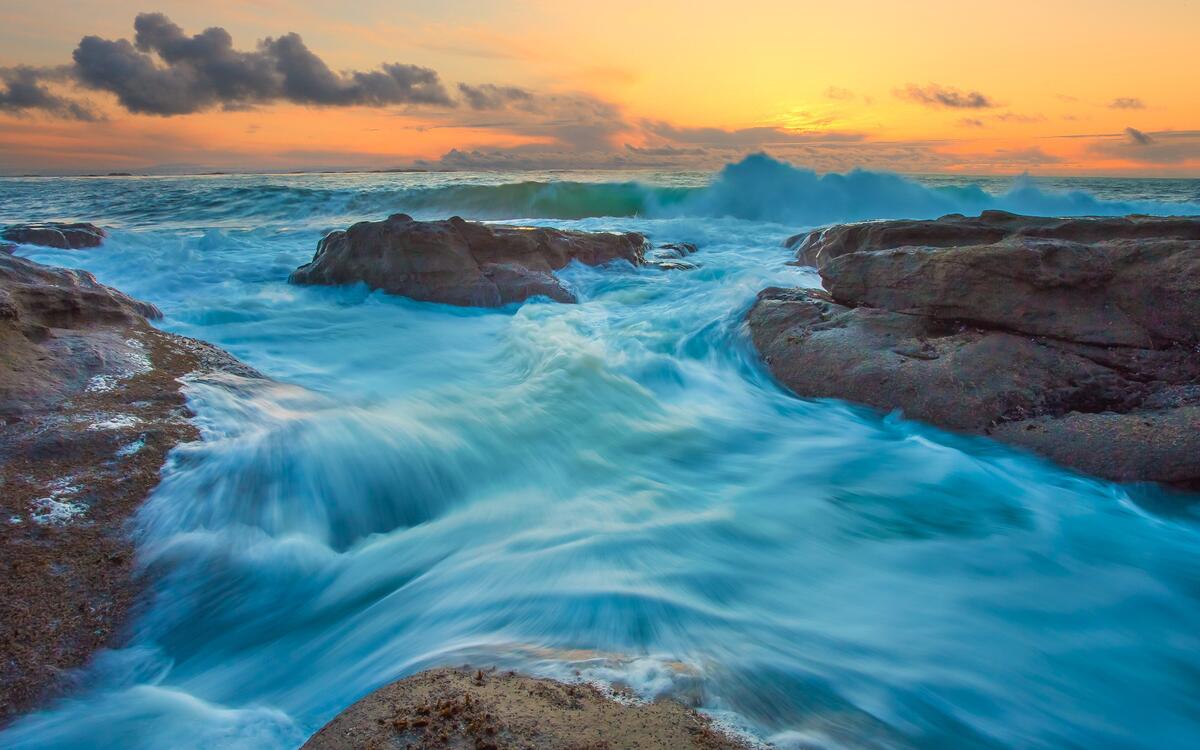 Strong waves at sunset