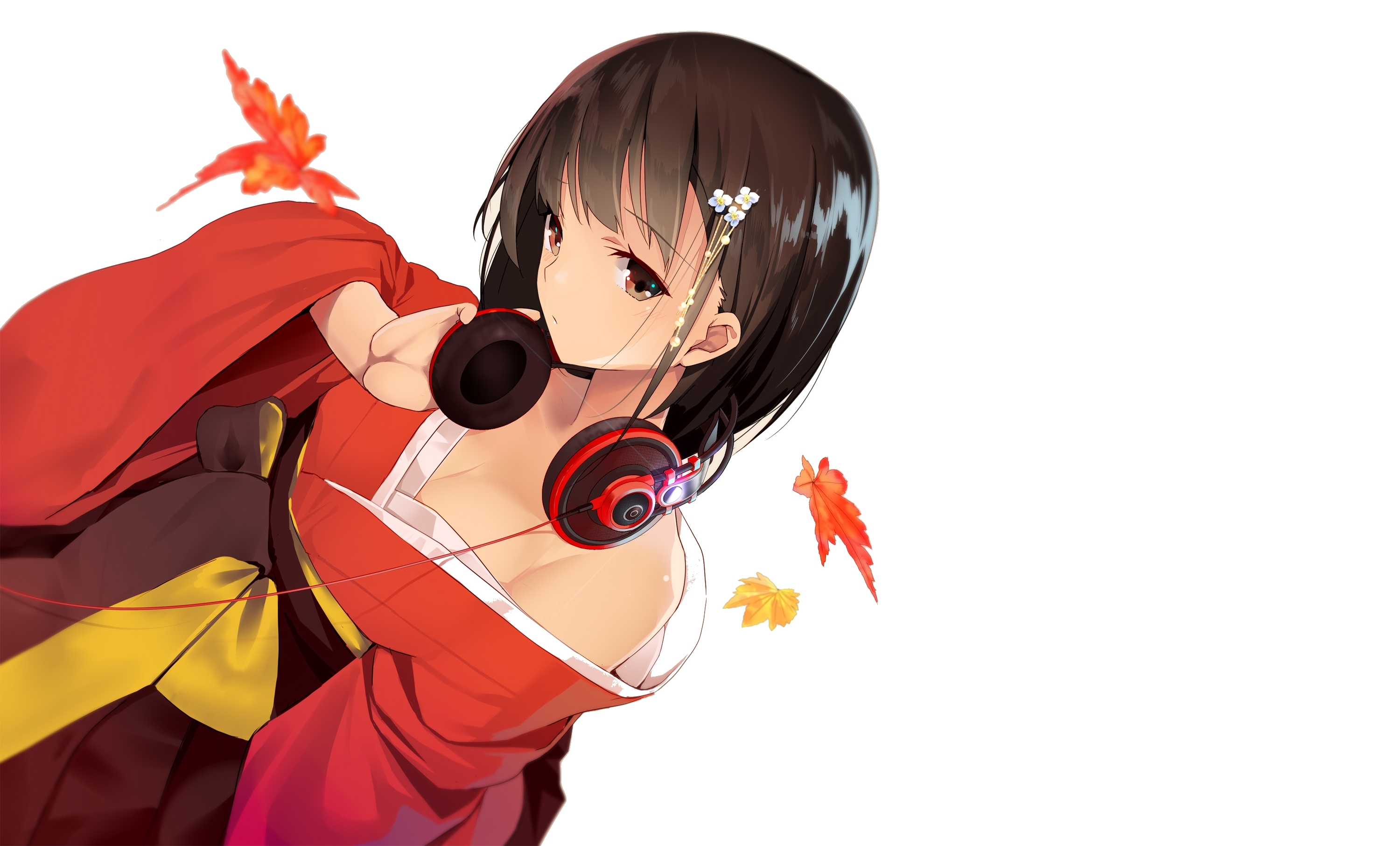 Free photo Anime girl with headphones around her neck.
