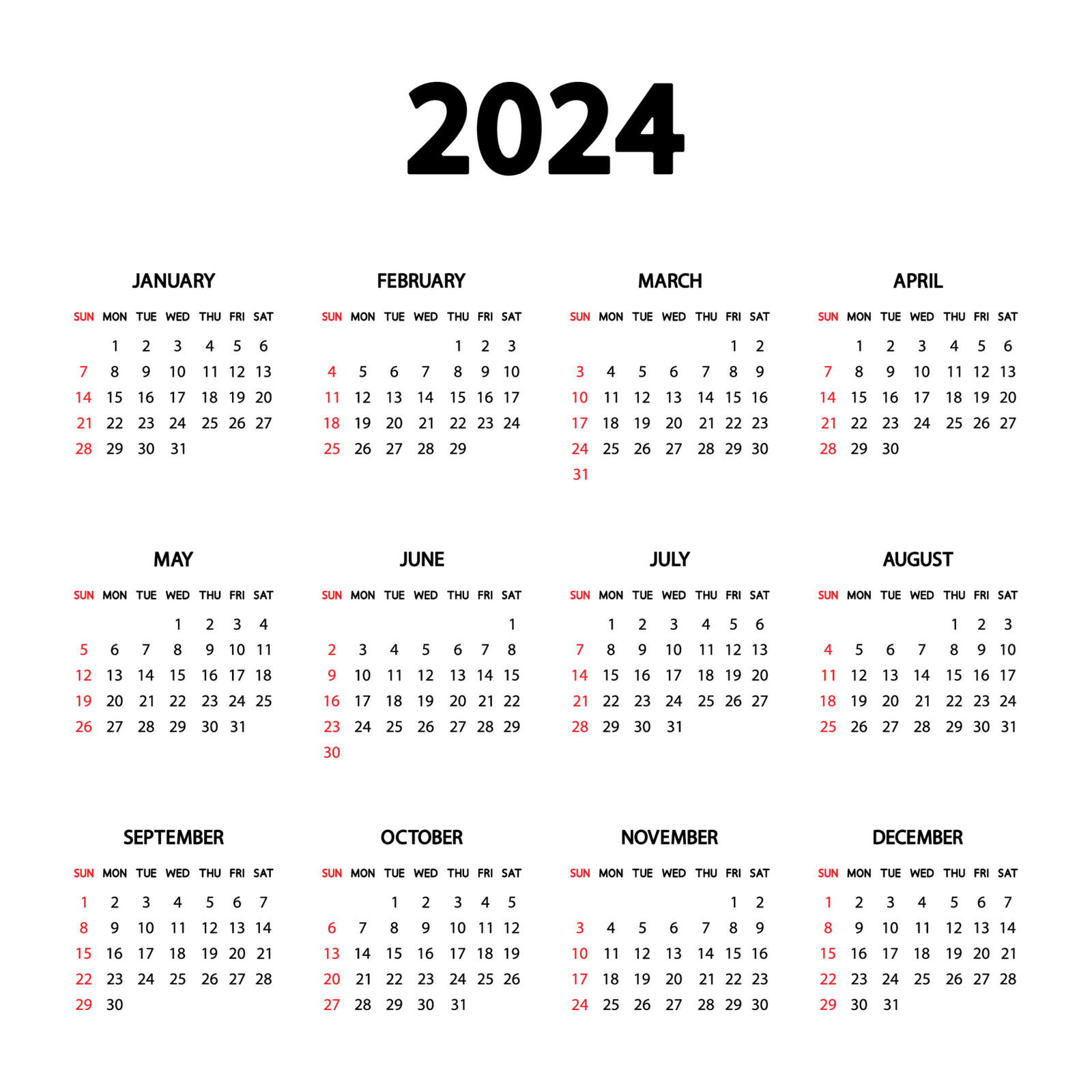 Бесплатное фото Календарь 2024 года