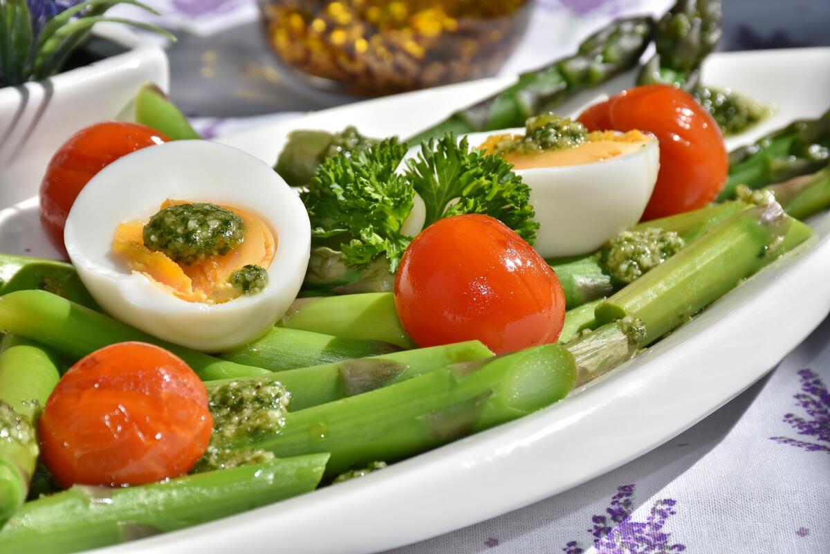 Fresh vegetable salad on a long plate