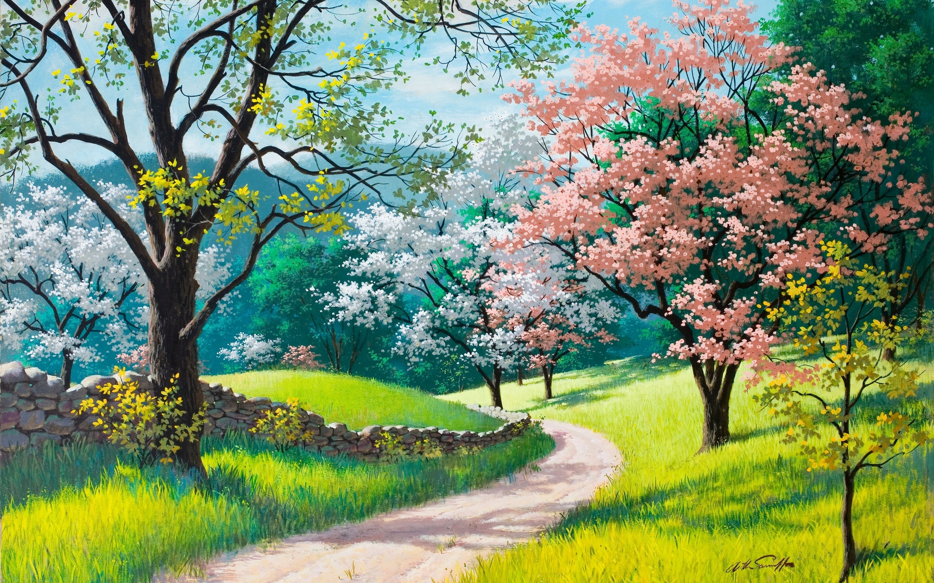 Обои обои весна картина деревья на рабочий стол