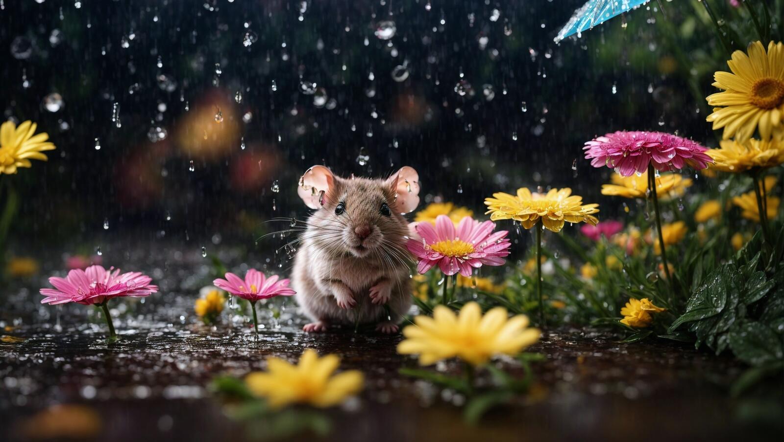 Бесплатное фото Маленький грызун стоит под дождем