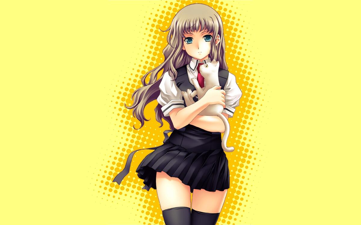 Wallpaper with anime girl in black skirt