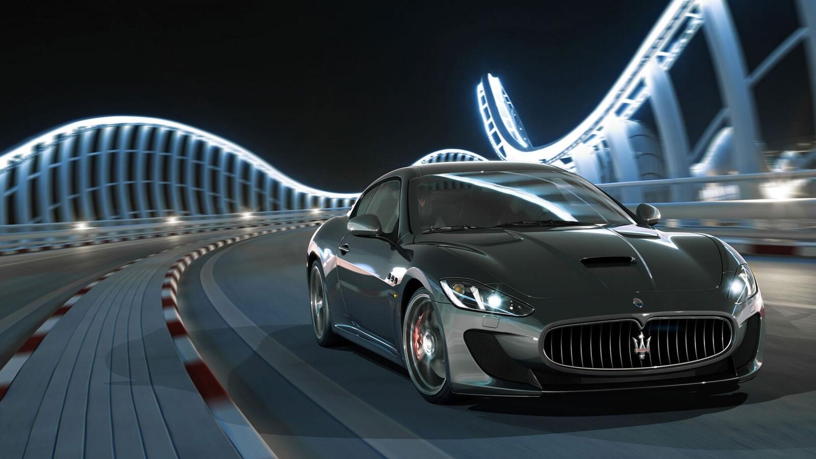 Бесплатное фото Серый Maserati в ночное время