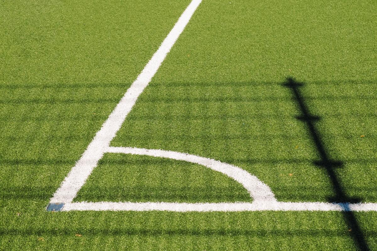 The turf of a soccer field