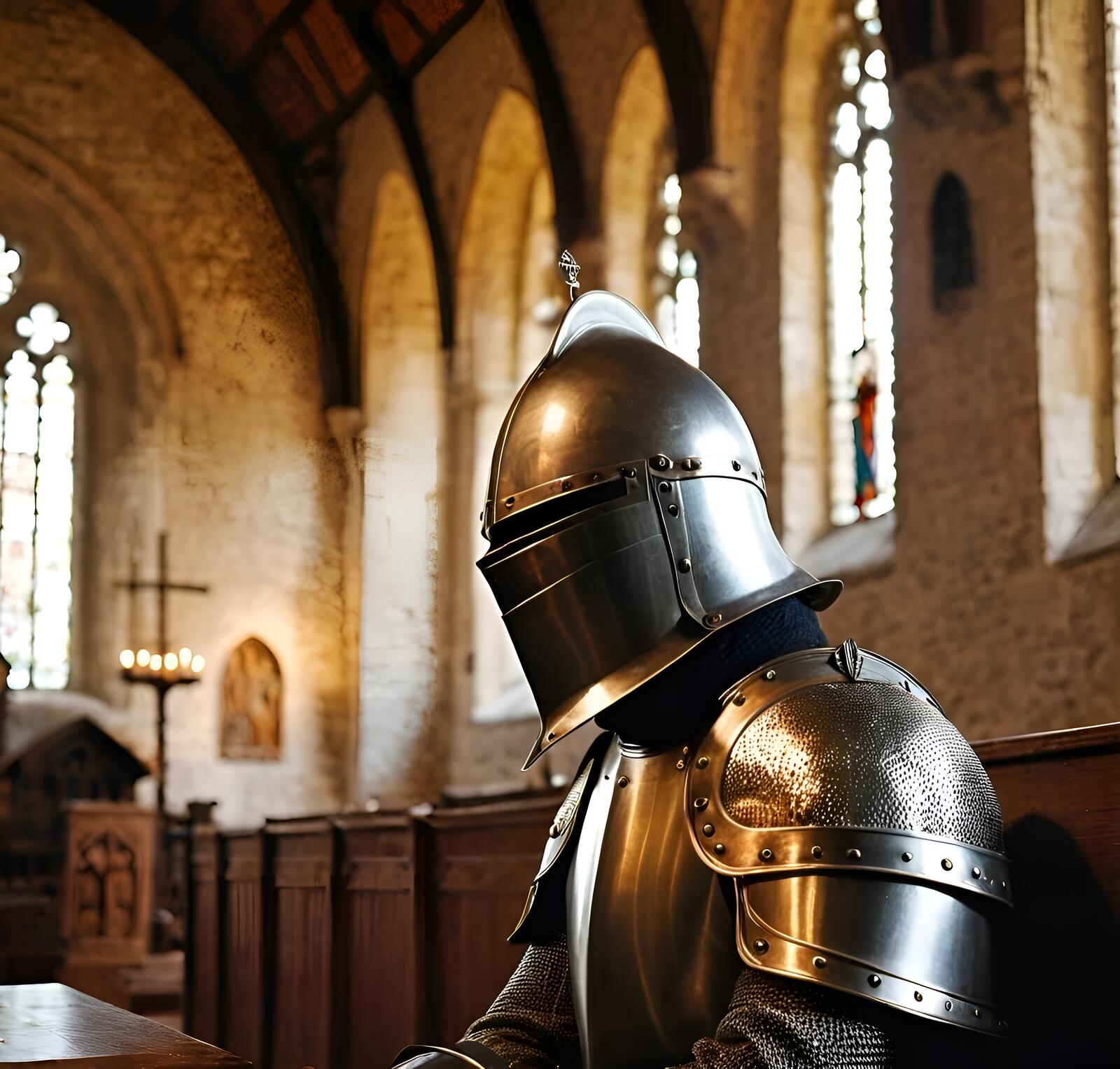 Free photo A knight in the church