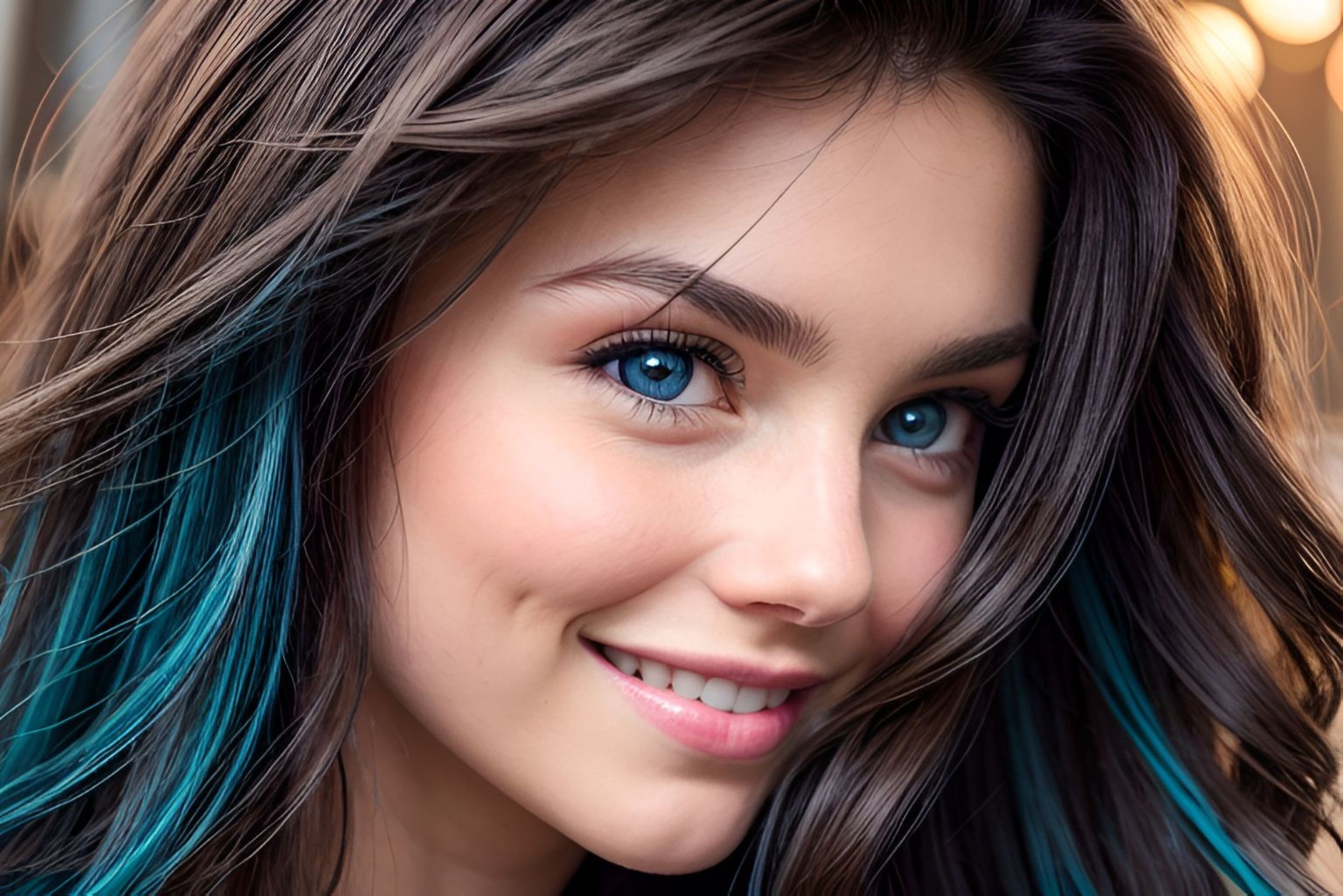 Бесплатное фото Красивая девушка, С яркими голубыми глазами, Улыбается, Фото